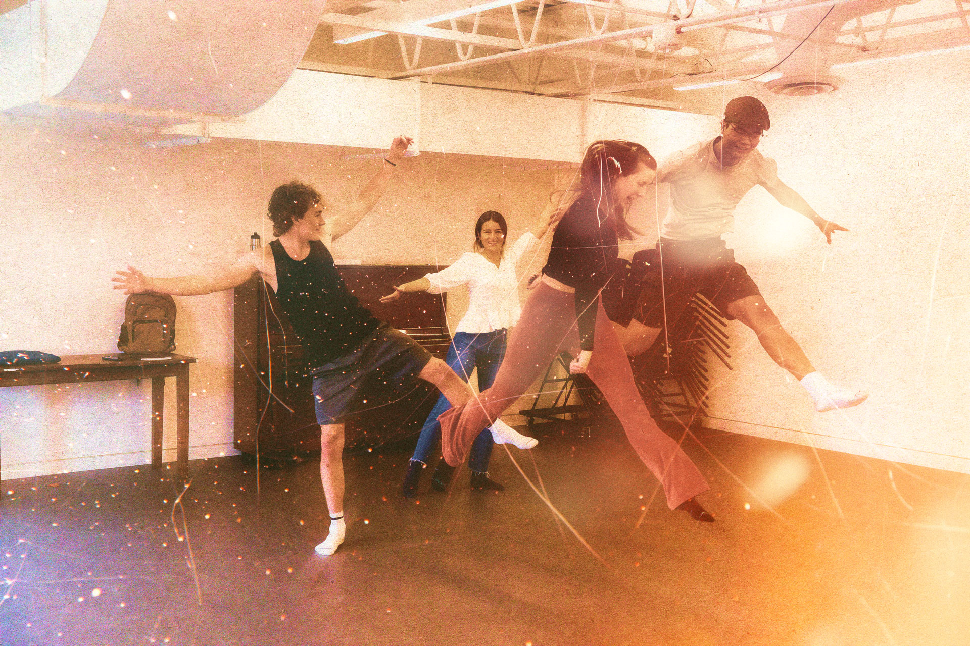 Students leaping and posing.